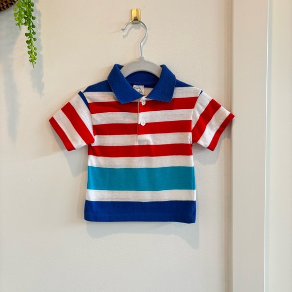 Knitite Vintage 80's Boys Wide Striped Short Sleeve Polo Shirt Size 2 Made U.S.A - Picture 1 of 9